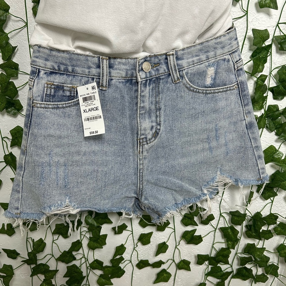 Blue High-Waisted Distressed Jean Shorts